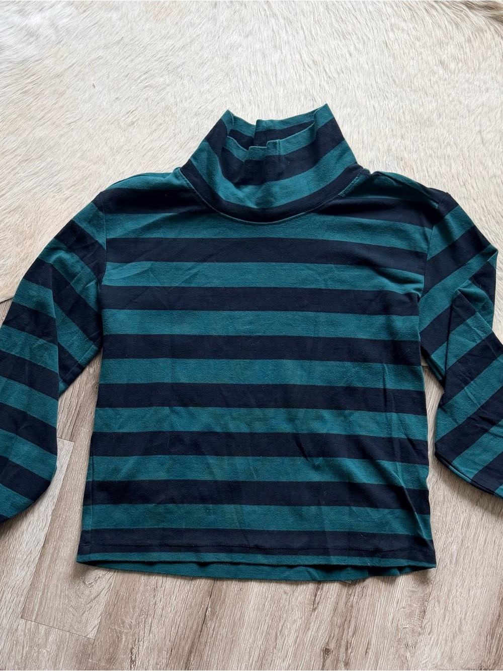 Maeve (Anthropologie) Teal and Black Striped Turtleneck Long-Sleeve Top